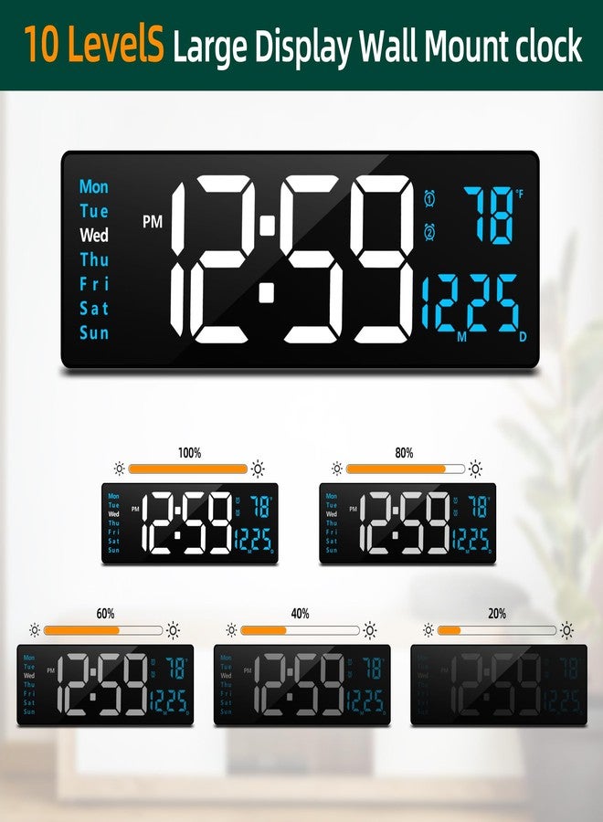 LEIKE 16" Large Digital Wall Clock Timer,Remote Control,2 Alarms, LED Display,Auto DST,Temperature,Modern Night Light Clock for Living Room,Bedroom,Desk,Mounted Decor(Black,White Blue LED) - Image 3